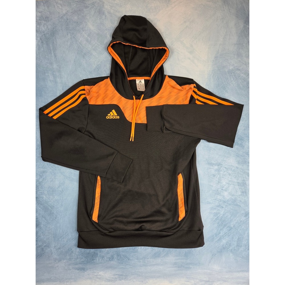 Adidas Mens Climalite Pullover Hoodie Black Orange Athletic Sweatshirt Size M